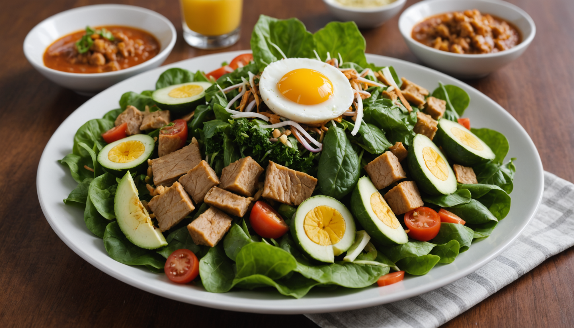 savourez le gado-gado de jakarta, une délicieuse salade traditionnelle à base de légumes frais et de sauce aux arachides, le tout pour seulement 1,50€. plongez dans les saveurs authentiques de la cuisine indonésienne !