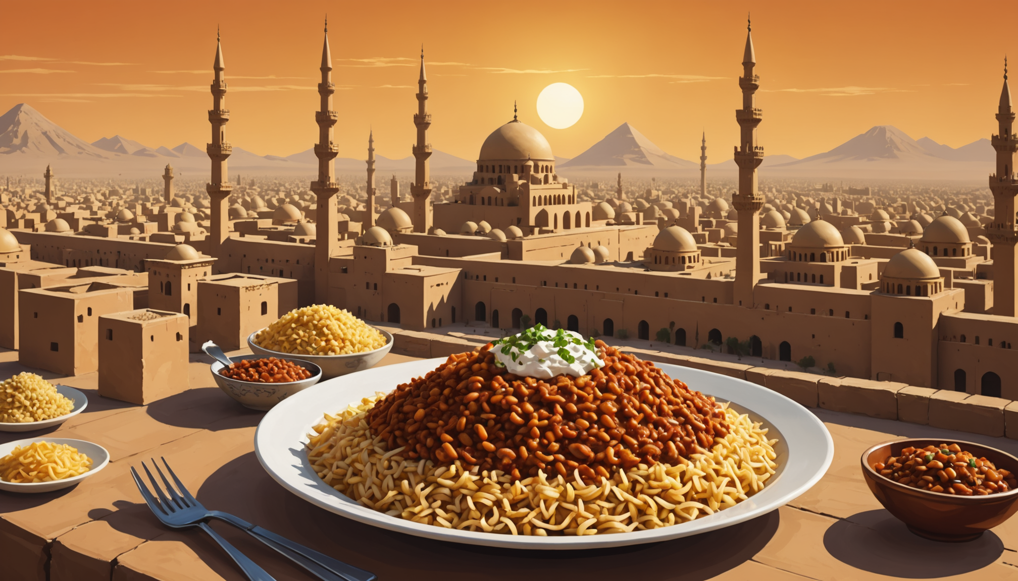 plongez dans l'authenticité égyptienne avec le koshari du caire, un plat national savoureux et nourrissant, proposé à un prix imbattable de seulement 1,20€. un mélange délicieux de lentilles, de riz et de pâtes, à ne pas manquer lors de votre visite au caire.