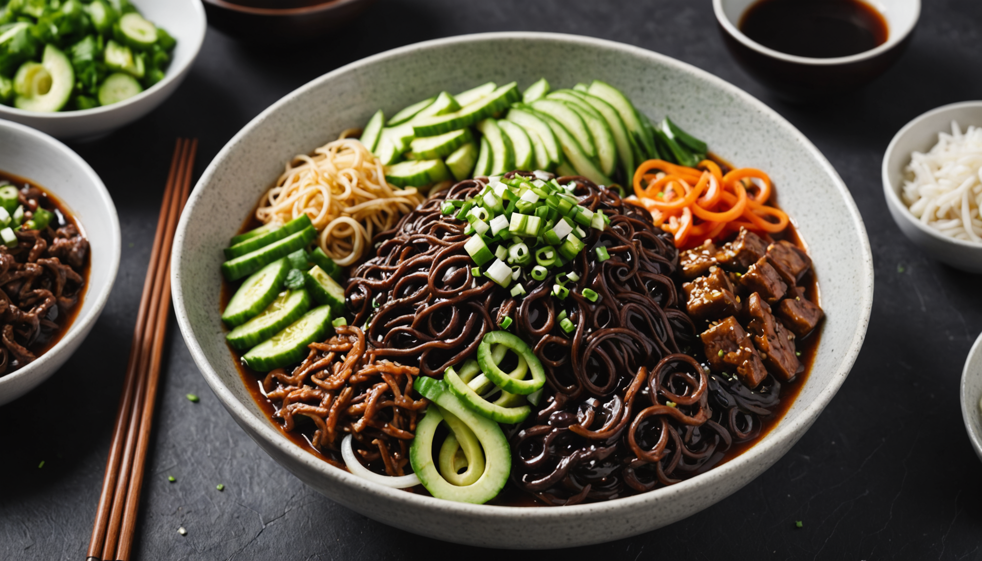 découvrez le jjangmyeon, un plat coréen irrésistible de nouilles savoureuses enrobées d'une riche sauce aux haricots noirs. parfait pour une expérience culinaire authentique, ce délice allie textures et saveurs pour émerveiller vos papilles. apprenez à le préparer et savourez le goût unique de la corée chez vous.