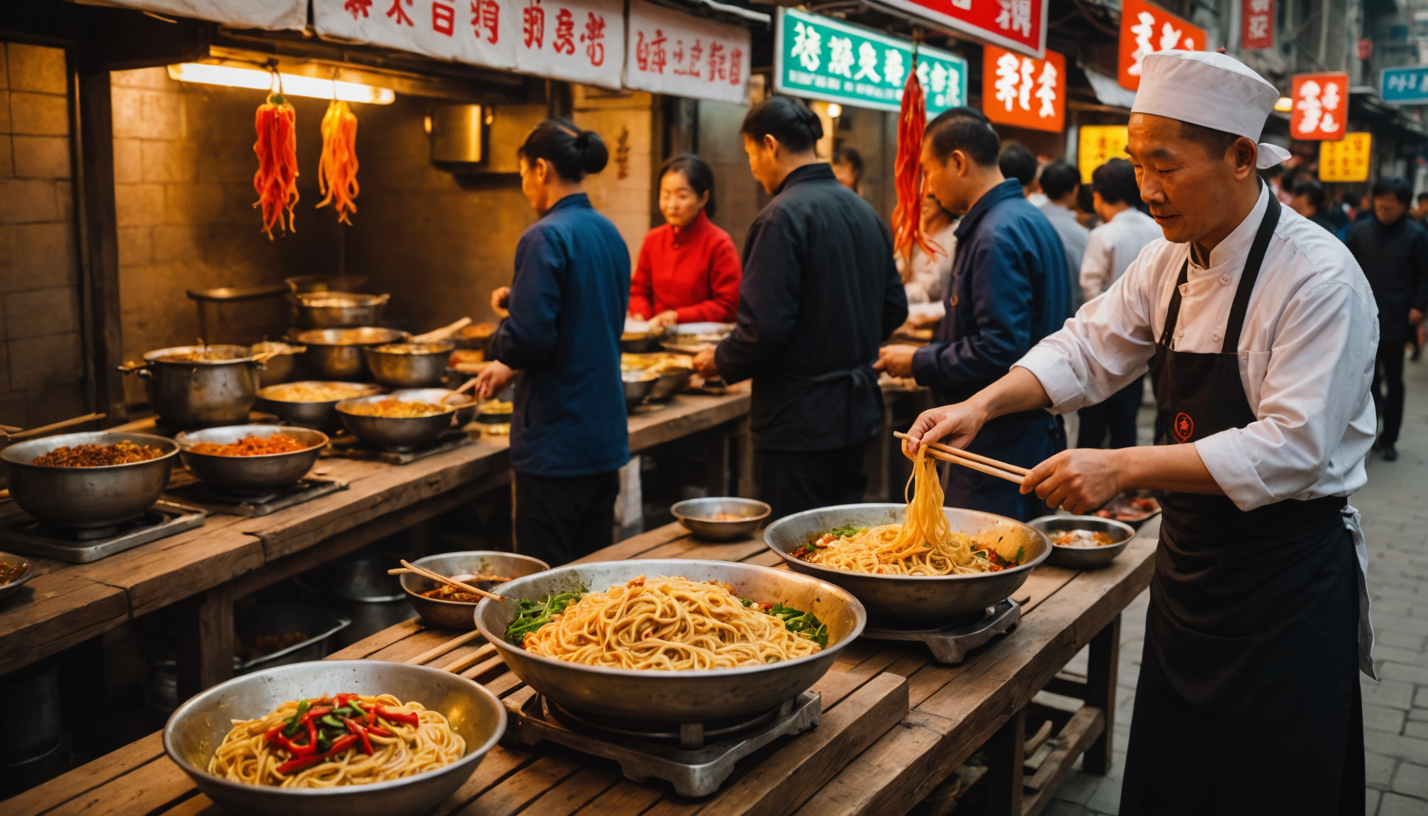découvrez les délicieuses nouilles larges pimentées de xi'an, un plat emblématique de la cuisine chinoise. savourez leur texture unique et leur goût épicé qui ravira les amateurs de sensations fortes.