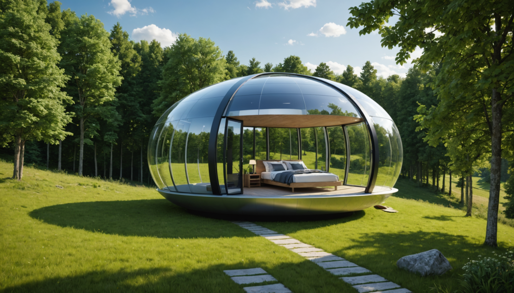 découvrez le lumipod, un hébergement insolite et moderne, offrant une expérience unique en toute légèreté au cœur du châtillonnais. profitez de la nature tout en bénéficiant du confort et du design contemporain de cet espace sans emprise au sol.