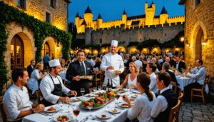 participez à une soirée exclusive à carcassonne mêlant énigmes captivantes et gastronomie d'exception, orchestrée par le chef étoilé franck putelat. une expérience inoubliable entre mystère et délices !